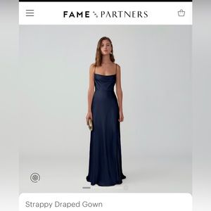 Fame and Partners Strappy Maxi Gown in Matte Satin Navy Size 4